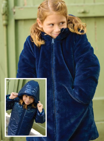 Παιδικό Αδιάβροχο Μπουφάν για Κορίτσια Διπλής Όψης Navy Blue Animal Print