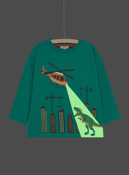 Παιδική Μακρυμάνικη Μπλούζα για Αγόρια Neon Peacock Green Dino
