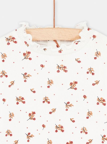 Παιδική Μακρυμάνικη Μπλούζα για Κορίτσια Λευκή Floral Rib