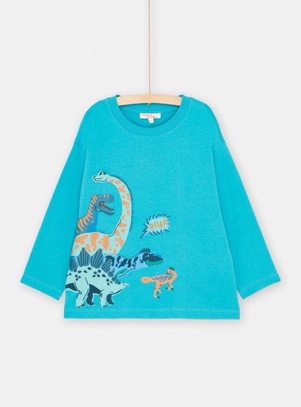 Παιδική Μακρυμάνικη Μπλούζα για Αγόρια Ανοιχτό Μπλε Dinosaurs