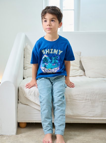 Παιδική Κοντομάνικη Μπλούζα για Αγόρια Blue Shiny Tiger
