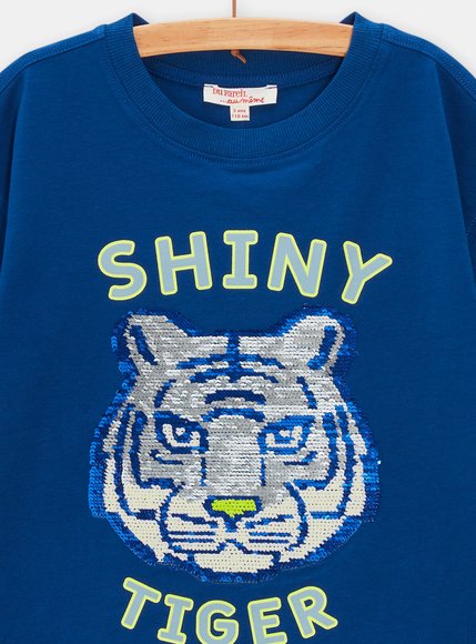 Παιδική Κοντομάνικη Μπλούζα για Αγόρια Blue Shiny Tiger