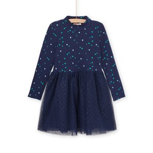 Παιδικό Μακρυμάνικο Φόρεμα για Κορίτσια Navy Blue Hearts Gliter