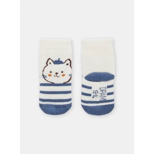 Βρεφικές Κάλτσες Unisex Λευκές/Μπλε Ρίγες Αρκουδάκι